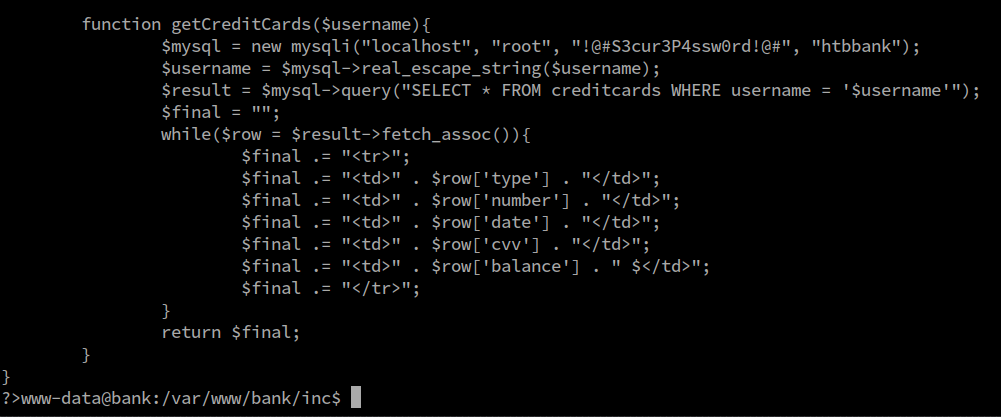 Bank MySQL Credentials
